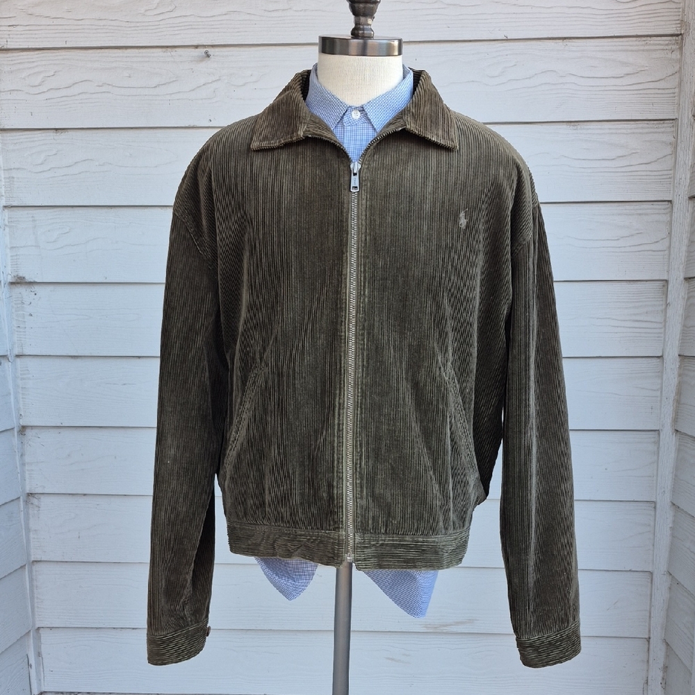 POLO Ralph Lauren Dark Green Corduroy Cotton Blend Sz XL Mens Full Zip Jacket